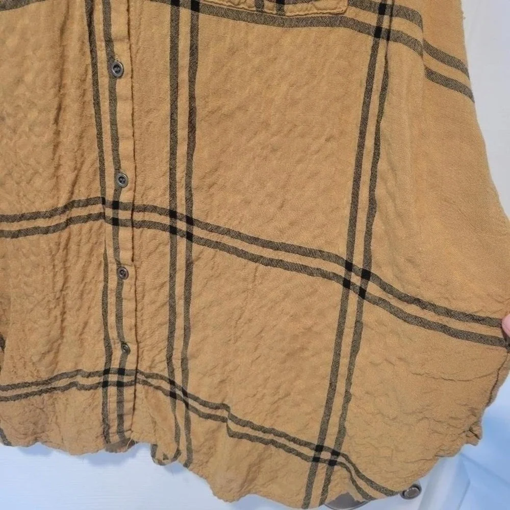 Jane +‎ Delaney Tan Plaid Button Down Long Sleeve Relaxed Fit Casual Top Size M